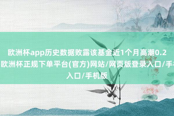 欧洲杯app历史数据败露该基金近1个月高潮0.29%-欧洲杯正规下单平台(官方)网站/网页版登录入口/手机版