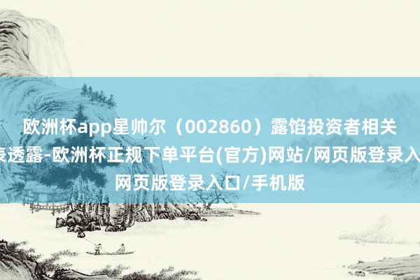 欧洲杯app星帅尔（002860）露馅投资者相关活动记载表透露-欧洲杯正规下单平台(官方)网站/网页版登录入口/手机版